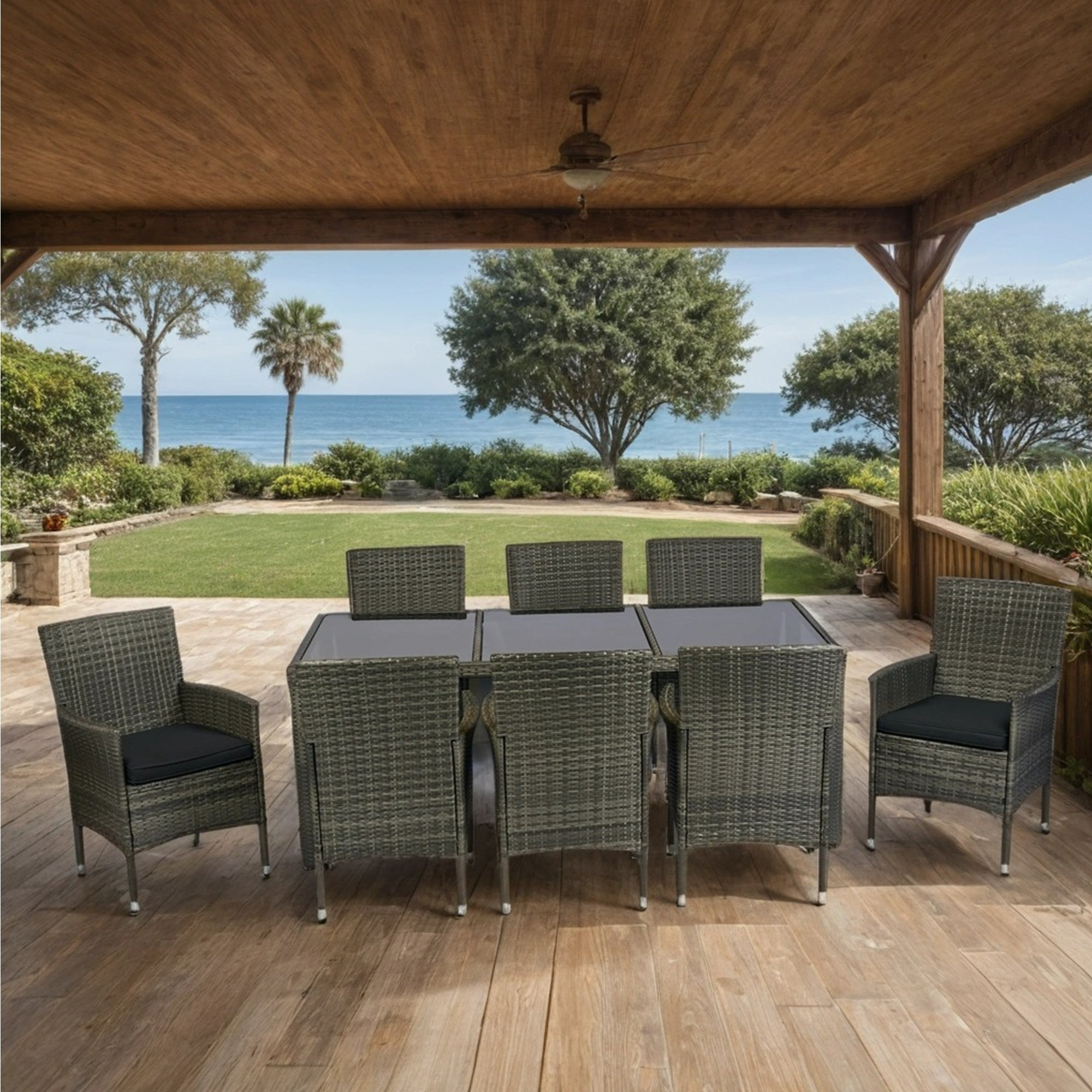 Red Barrel Studio® -piece outdoor patio wicker dining set with glass ...